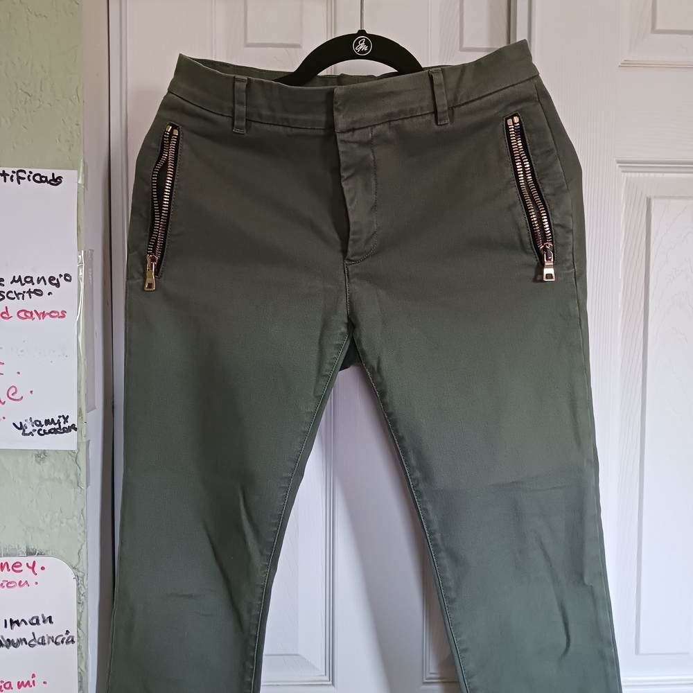 Balmain Paris MEN Moto Jeans Pants Trousers  Olive Green SZ 48 USED